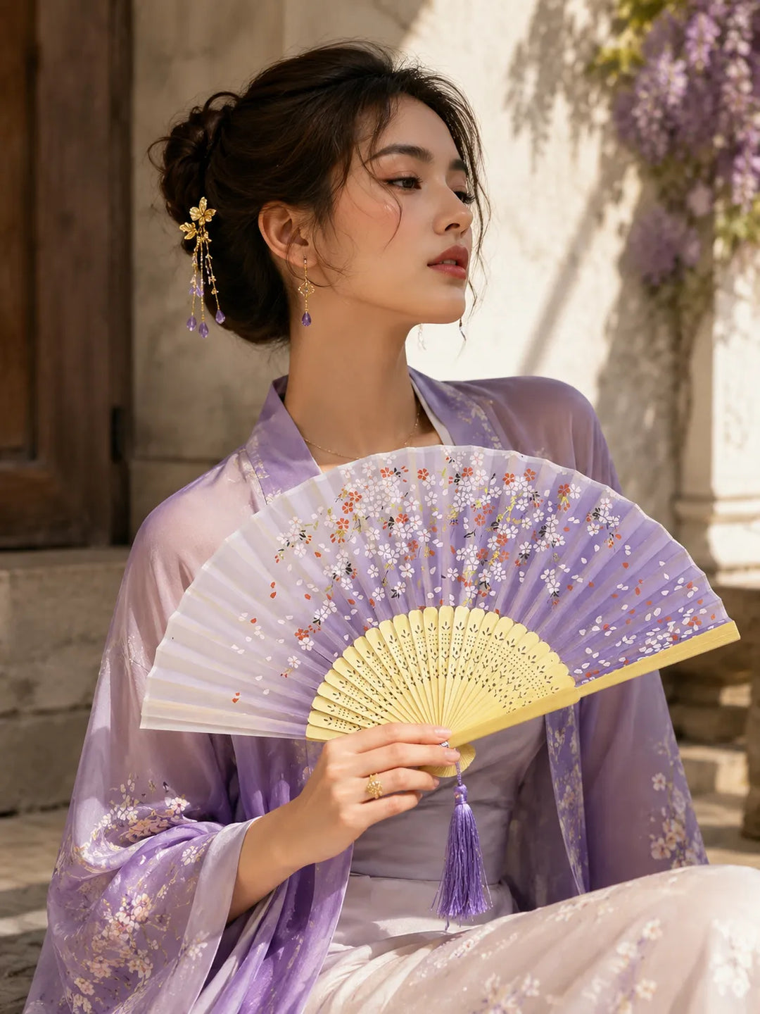Éventail Japonais Mauve Dégradé Chic