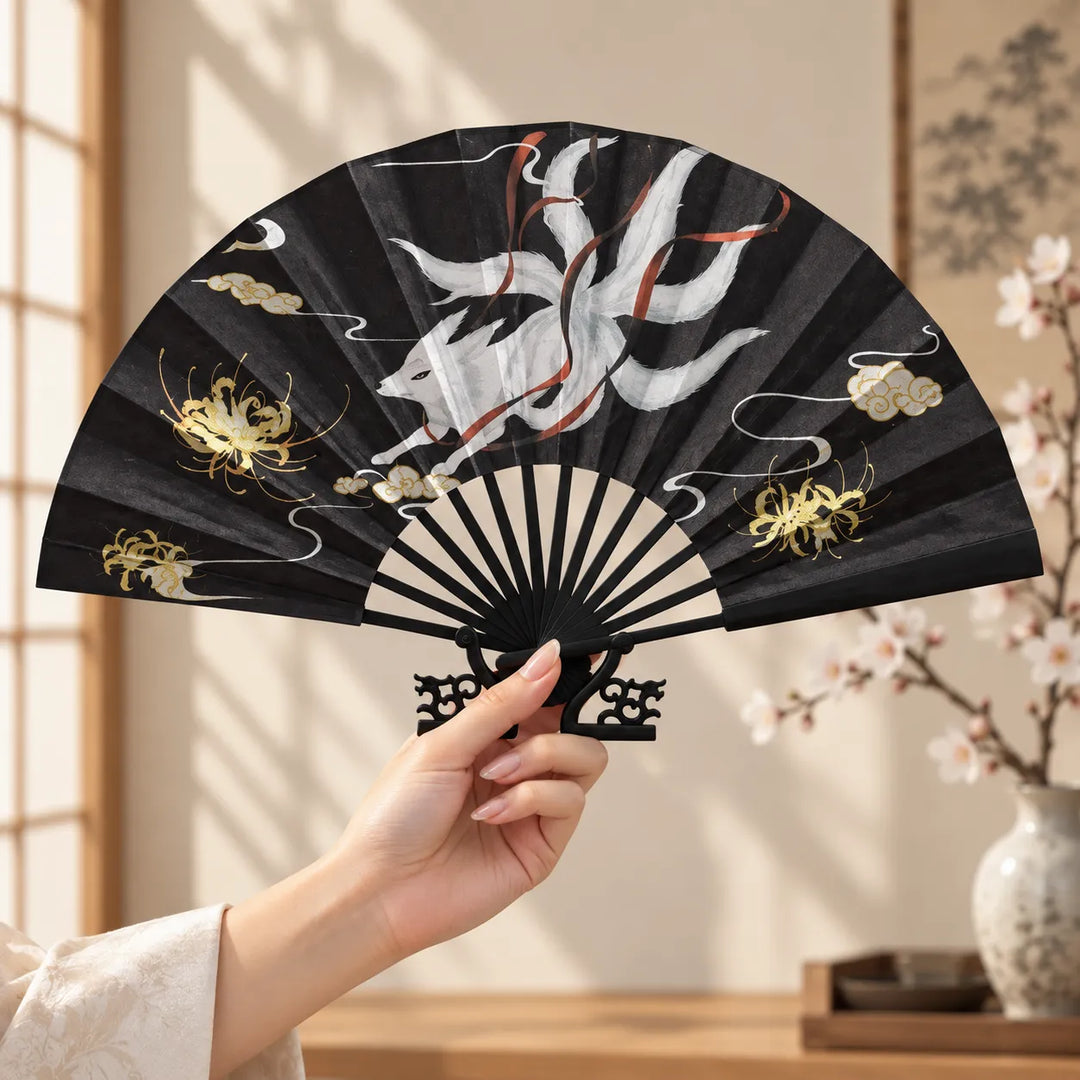 Éventail Japonais Noir Renard