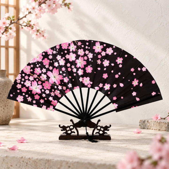 Éventail Japonais Sakura Noir Classe
