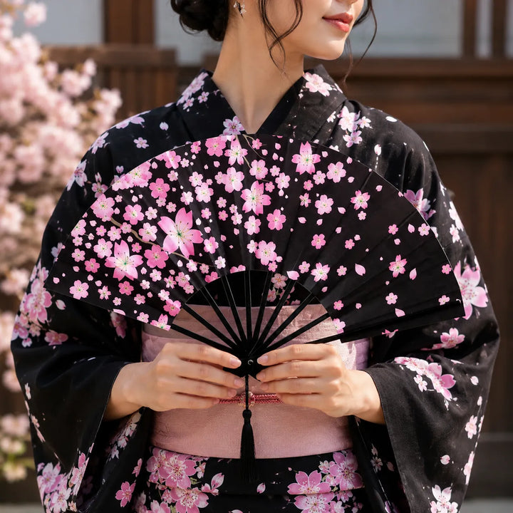 Éventail Japonais Sakura Noir Unique