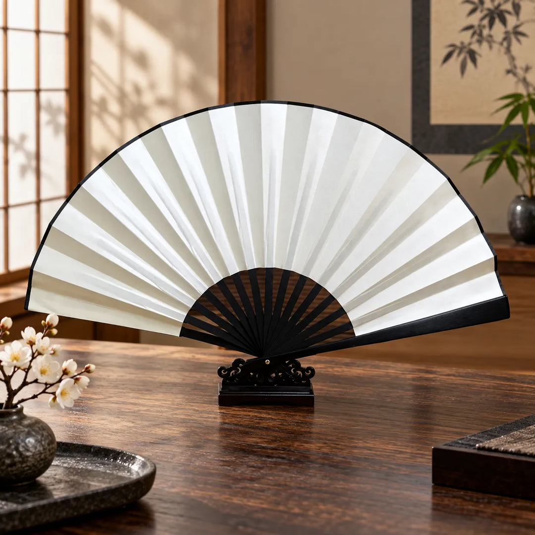 Éventail Japonais Uni Blanc