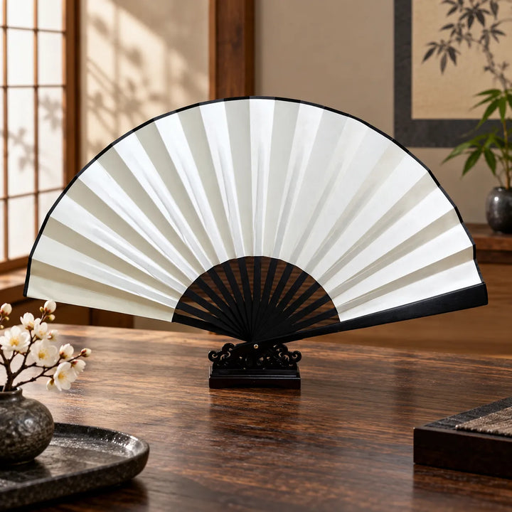Éventail Japonais Uni Blanc