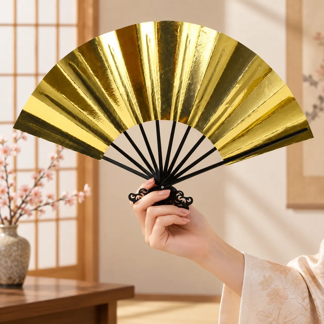 Éventail Japonais de Danse Doré