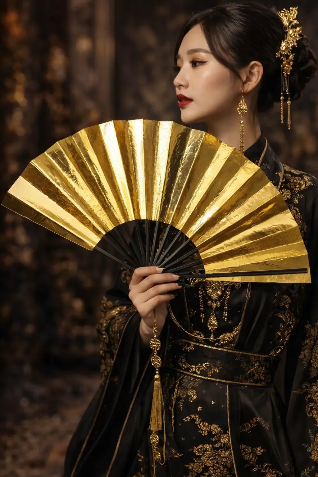 Éventail Japonais de Danse Doré Chic