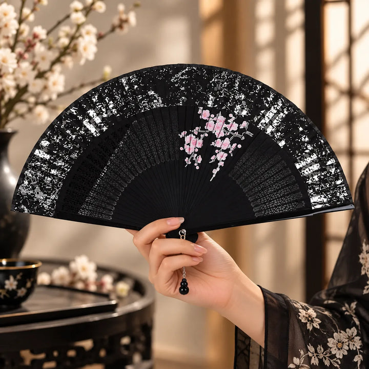 Éventail Japonais de Luxe Argenté