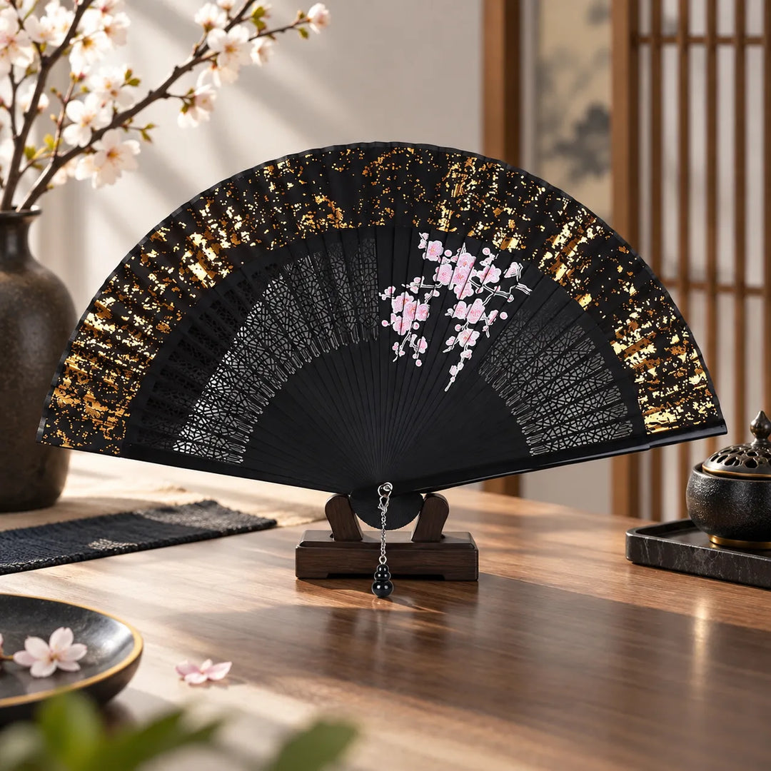Éventail Japonais de Luxe Doré