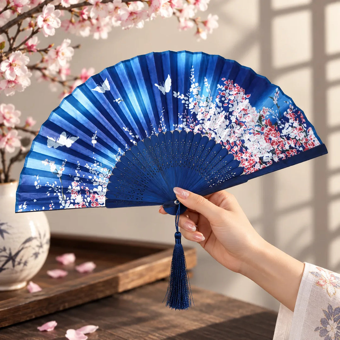 Éventail Japonais Élégant Bleu