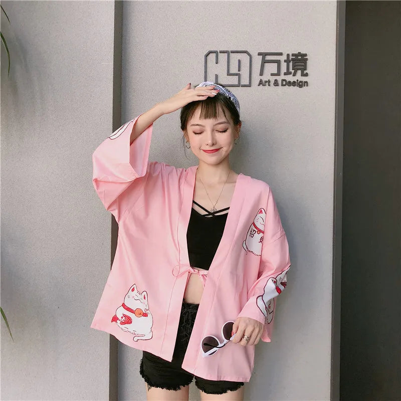 Veste Kimono Femme Rose Traditionnelle