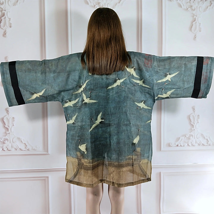 Veste Kimono Japonaise Légère Femme Grues 