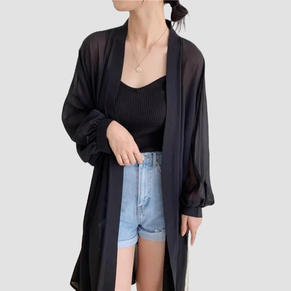 Veste Kimono Noir Femme Légère