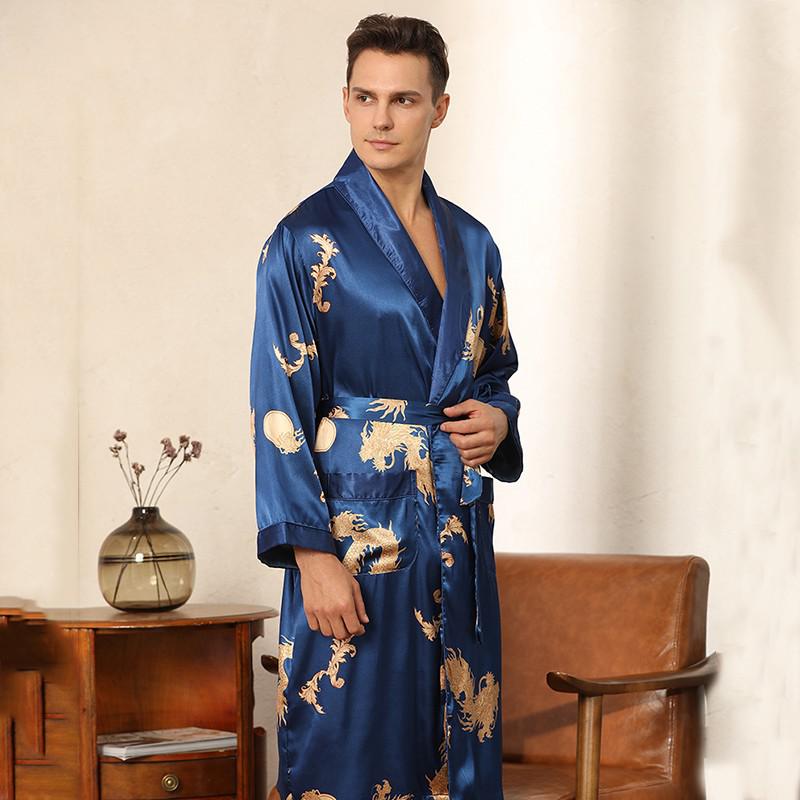 Kimono Soie Homme Bleu