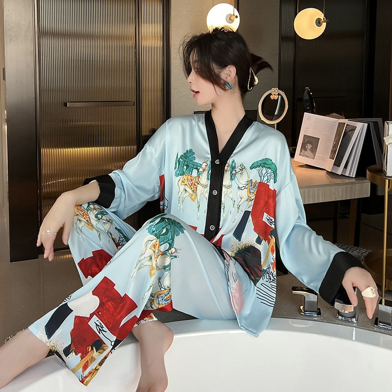 Pyjama Japonais Femme Cyan