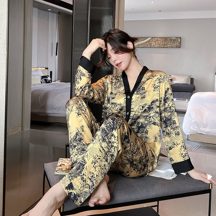 Pyjama Japonais Femme Or Noir